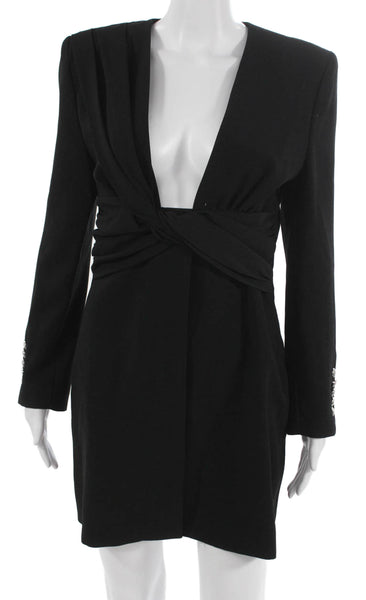Zara Womens Black Mini Dress V Neck Long Sleeve Zip Polyester Size M