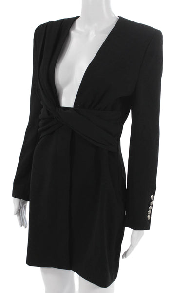 Zara Womens Black Mini Dress V Neck Long Sleeve Zip Polyester Size M