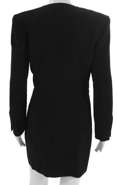 Zara Womens Black Mini Dress V Neck Long Sleeve Zip Polyester Size M