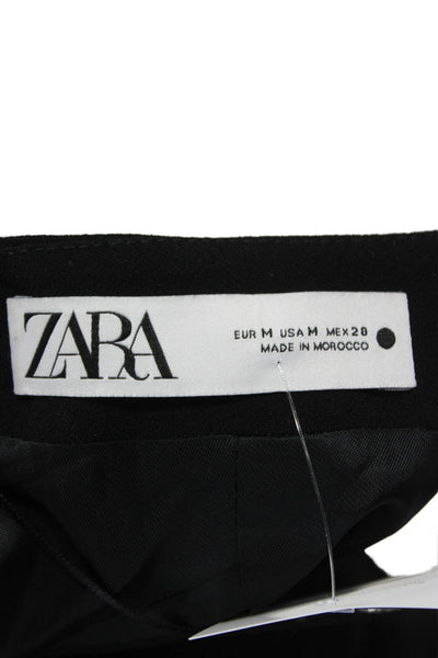 Zara Womens Black Mini Dress V Neck Long Sleeve Zip Polyester Size M