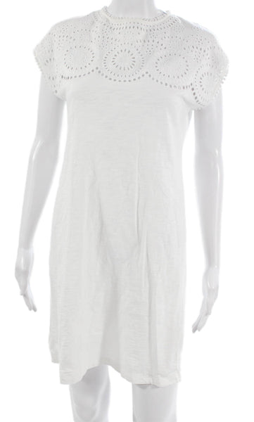 Boden Women White Cotton T-Shirt Dress Short Sleeve Round Neck Size 4