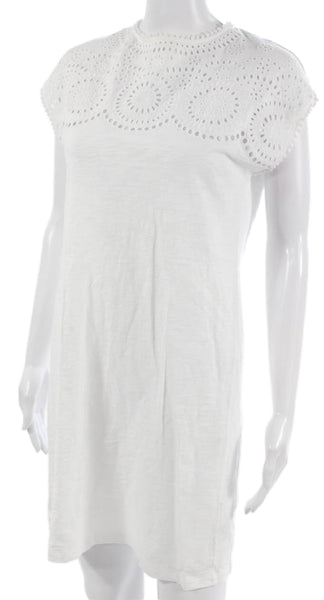 Boden Women White Cotton T-Shirt Dress Short Sleeve Round Neck Size 4