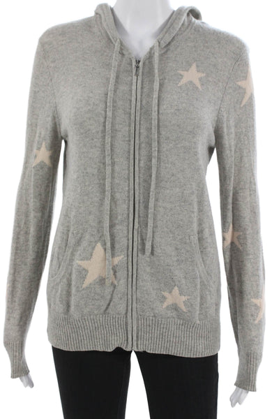 The Cashmere Project Womens Cashmere Full Zip Star Hoodie Gray Size S