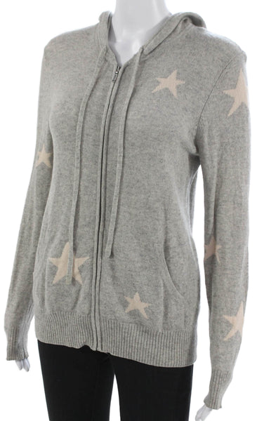 The Cashmere Project Womens Cashmere Full Zip Star Hoodie Gray Size S