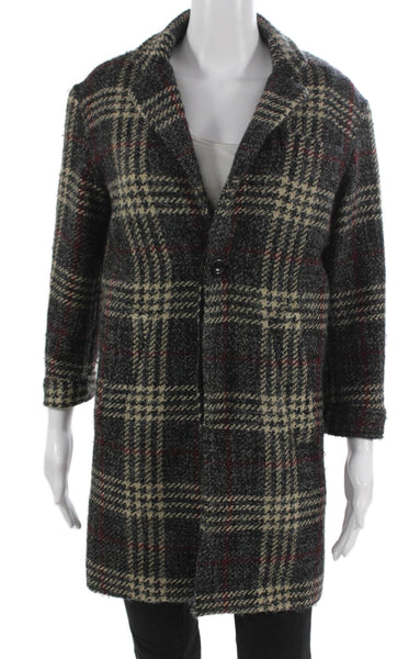 Calvin Rucker Womens Gray Plaid Wool Blend Overcoat Button Closure Size XS