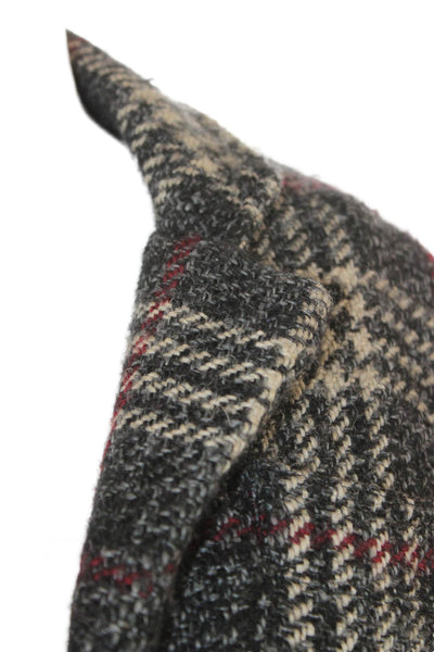 Calvin Rucker Womens Gray Plaid Wool Blend Overcoat Button Closure Size XS