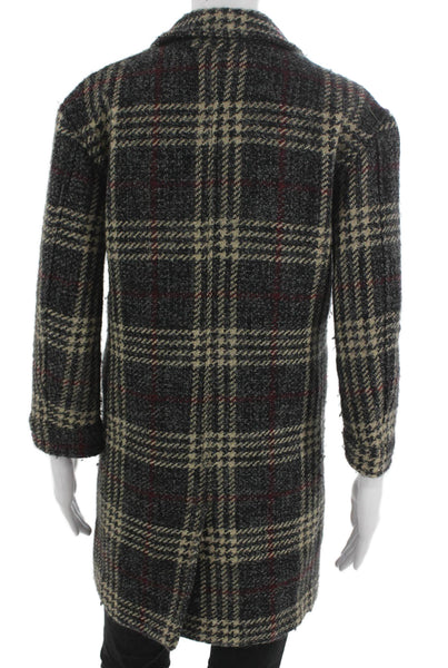 Calvin Rucker Womens Gray Plaid Wool Blend Overcoat Button Closure Size XS
