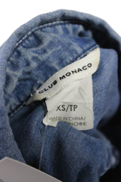 Club Monaco Women Collared Long Sleeve Lyocell Button-Up Top Blue Size XS