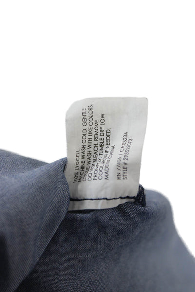 Club Monaco Women Collared Long Sleeve Lyocell Button-Up Top Blue Size XS