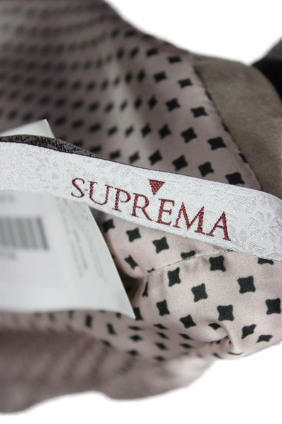 Suprema Womens Bomber Jacket Beige Suede Striped Zip Long Sleeve Size M