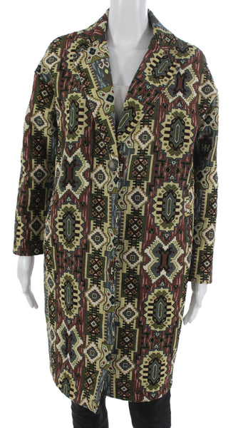 Johanna Paris Womens Overcoat Multicolor Geometric Button Longsleeve Size S