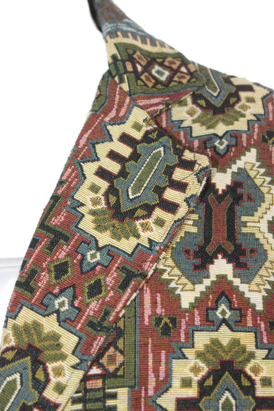 Johanna Paris Womens Overcoat Multicolor Geometric Button Longsleeve Size S
