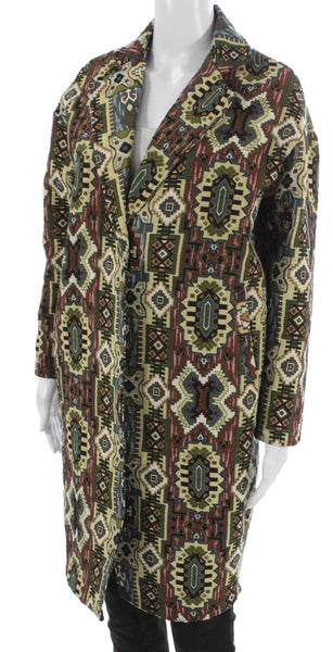 Johanna Paris Womens Overcoat Multicolor Geometric Button Longsleeve Size S