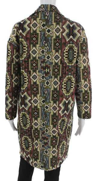 Johanna Paris Womens Overcoat Multicolor Geometric Button Longsleeve Size S