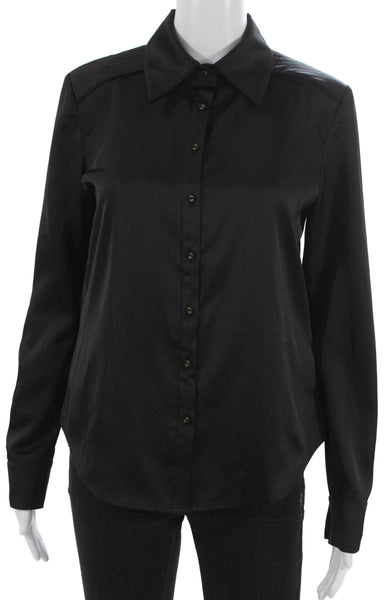 Gilner Farrar Women Black Collared Long Sleeve Button-Up Polyester Top Size S