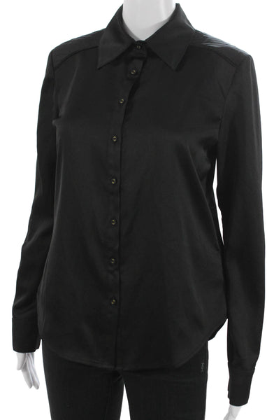 Gilner Farrar Women Black Collared Long Sleeve Button-Up Polyester Top Size S