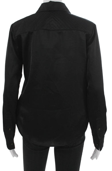 Gilner Farrar Women Black Collared Long Sleeve Button-Up Polyester Top Size S