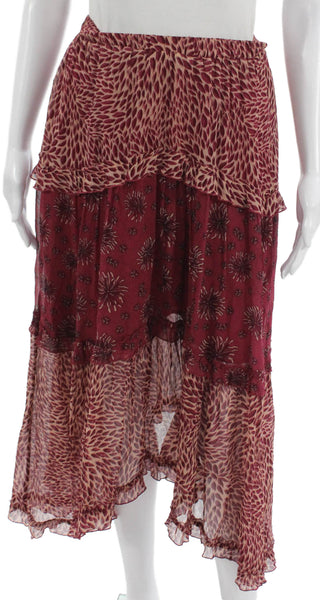 Ba&Sh Womens Maxi Skirt Red Animal Print Viscose Pull On Size S