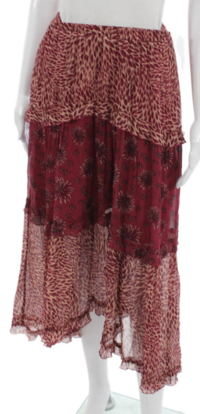 Ba&Sh Womens Maxi Skirt Red Animal Print Viscose Pull On Size S