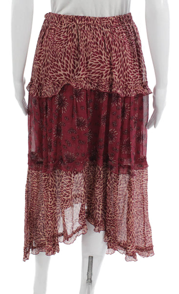 Ba&Sh Womens Maxi Skirt Red Animal Print Viscose Pull On Size S