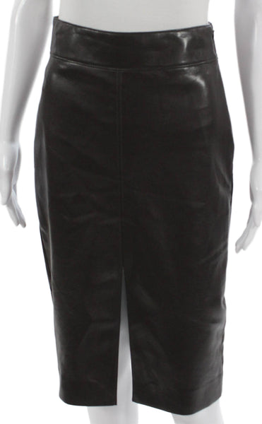 Babaton Women Straight Pencil Skirt Brown Polyurethane Zip Knee Length Size 2