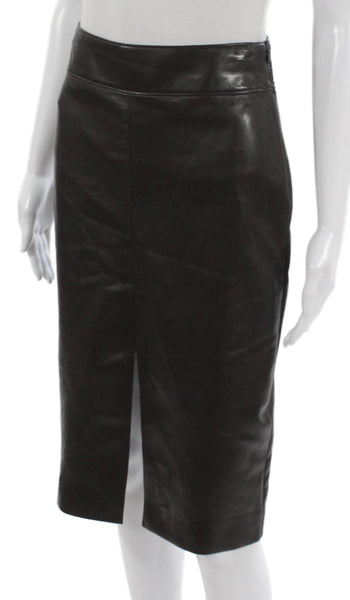 Babaton Women Straight Pencil Skirt Brown Polyurethane Zip Knee Length Size 2