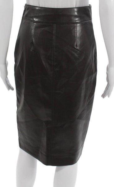 Babaton Women Straight Pencil Skirt Brown Polyurethane Zip Knee Length Size 2