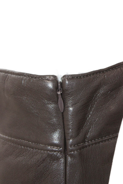 Babaton Women Straight Pencil Skirt Brown Polyurethane Zip Knee Length Size 2