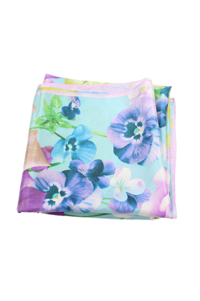 Echo Womens Silk Floral Print Square Scarf Blue Combo Size 35"x35"