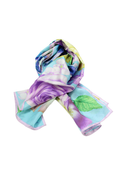Echo Womens Silk Floral Print Square Scarf Blue Combo Size 35"x35"