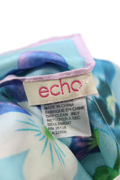 Echo Womens Silk Floral Print Square Scarf Blue Combo Size 35"x35"