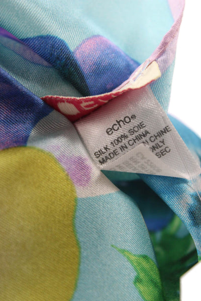 Echo Womens Silk Floral Print Square Scarf Blue Combo Size 35"x35"