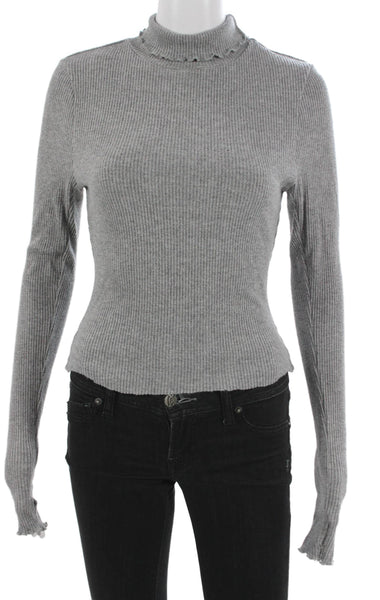 Intimately Free People Womens Gray Mock Neck Long Sleeve Rayon Tee Size L