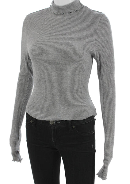 Intimately Free People Womens Gray Mock Neck Long Sleeve Rayon Tee Size L