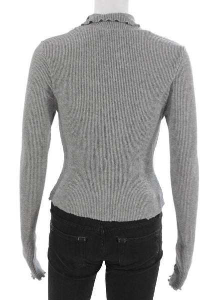Intimately Free People Womens Gray Mock Neck Long Sleeve Rayon Tee Size L