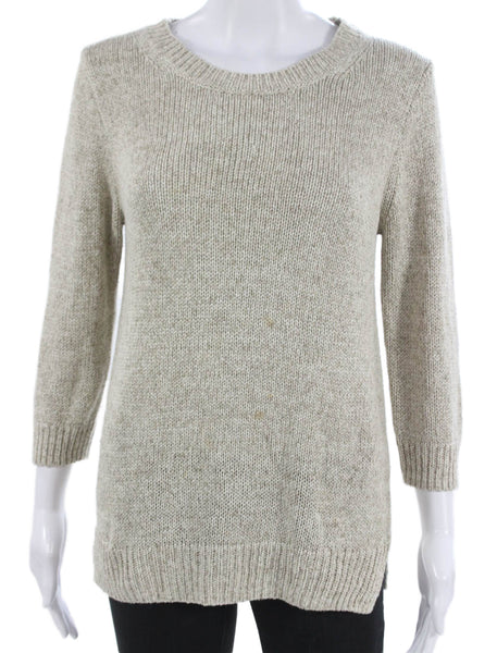 J Crew Women Beige Pullover Sweater Crew Neck 3/4 Sleeve Size M