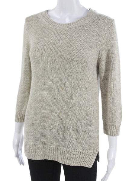 J Crew Women Beige Pullover Sweater Crew Neck 3/4 Sleeve Size M