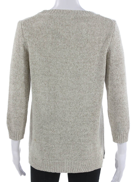 J Crew Women Beige Pullover Sweater Crew Neck 3/4 Sleeve Size M