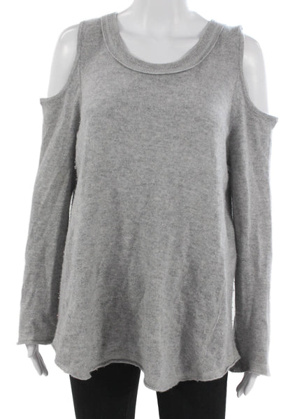 Aqua Cashmere Women Tunic Sweater Gray Cashmere Crew Neck Long Sleeve Size L