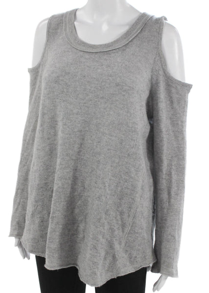 Aqua Cashmere Women Tunic Sweater Gray Cashmere Crew Neck Long Sleeve Size L