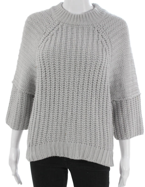 JOA Los Angeles Women Pullover Sweater Gray Mock Neck 3/4 Sleeve Acrylic Size L