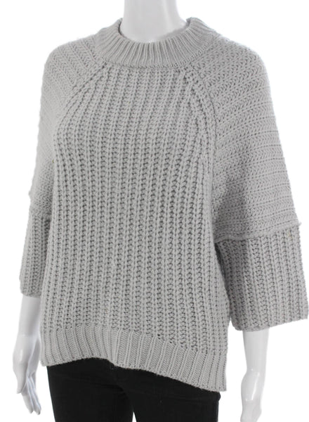 JOA Los Angeles Women Pullover Sweater Gray Mock Neck 3/4 Sleeve Acrylic Size L