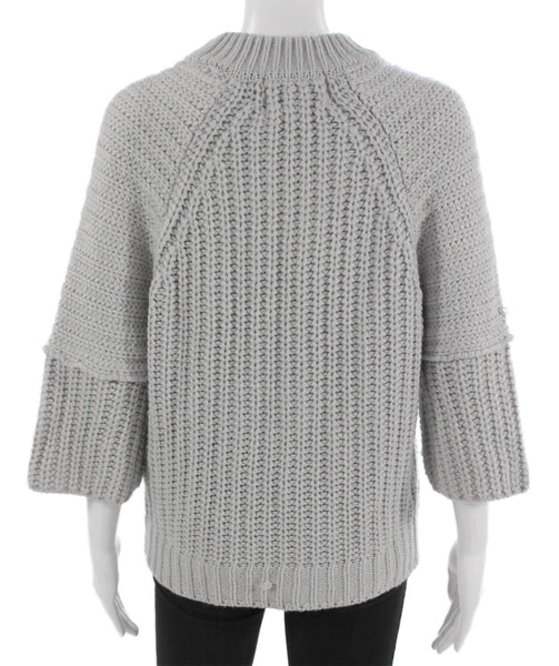 JOA Los Angeles Women Pullover Sweater Gray Mock Neck 3/4 Sleeve Acrylic Size L