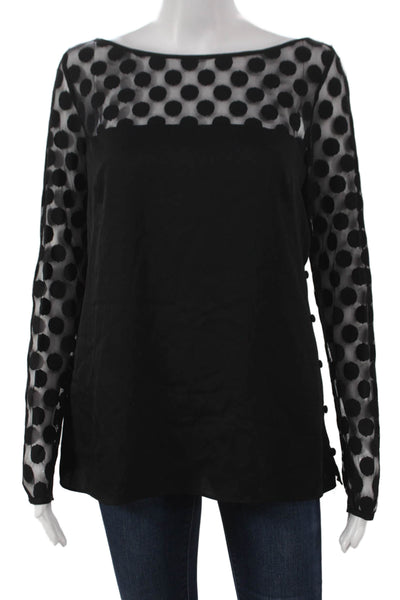 Milly Womens Basic Polka Dot Boat Neck Long Sleeve Nylon Blouse Size 8