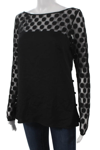 Milly Womens Basic Polka Dot Boat Neck Long Sleeve Nylon Blouse Size 8