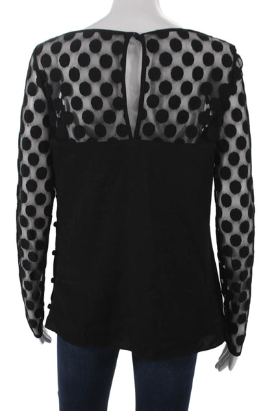 Milly Womens Basic Polka Dot Boat Neck Long Sleeve Nylon Blouse Size 8