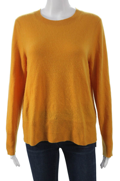 J Crew Women Cashmere Pullover Sweater Yellow Crewneck Long Sleeve Size M