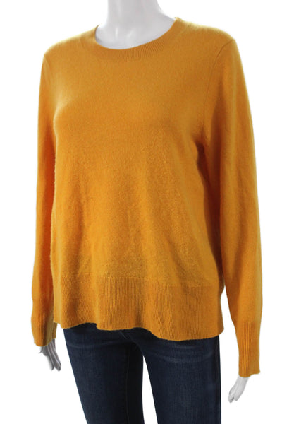 J Crew Women Cashmere Pullover Sweater Yellow Crewneck Long Sleeve Size M