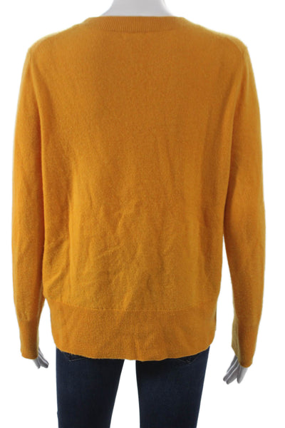 J Crew Women Cashmere Pullover Sweater Yellow Crewneck Long Sleeve Size M