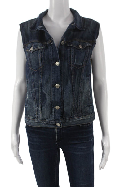 Rag & Bone Jean Womens Sleeveless Cotton Jacket Blue Button Size M